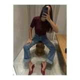 Qoolest Kadın Yünlü Bordo Bisiklet Yaka Kısa Kollu Payet İşlemeli Işıltılı Şık Crop Triko Kazak Bordo 36-38