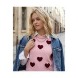 Qoolest Kadın Yünlü Pembe Kalpli Peluş Detaylı Yumoş Vintage Triko Süveter Pembe Standart