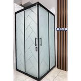 Qorex Ustaduş - Siyah - 6 mm Temperli Kum Cam Duşakabin H:190 Özel Seri Krom Aksesuar ( Sanat ) - 90 x 90