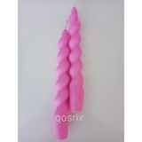 qosrix 2'li Açık Pembe Renk Italyan Burgulu Şamdan Soya Mumu Doğal Kokulu Uzun Çubuk Konik Burgu Spiral Mum