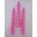 Qosrix 3'lü Açık Pembe Renk Italyan Burgulu Şamdan Soya Mumu Doğal Kokulu Uzun Çubuk Konik Burgu Spiral Mum - 3 Adet