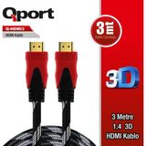 Qport 3 Metre Q-Hdmı3 1.4 3D Altın Uçlu HDMI Kablo