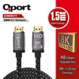 Qport Q-HDMI211 2.1V 8K Altın Uçlu 1.5 mt HDMI Kablo