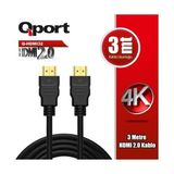 Qport Q-HDMI32 HDMI Kablo 3 mt Ver2.0 Altın Uçlu 3D 4K