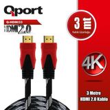 Qport Q-HDMI33 Altın Uçlu 3 mt 4K 2.0 HDMI Kablo