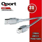 QPORT Q-PR3 3 Metre Yazıcı Kablo USB 2.0 3m Yazıcı Kablo Printer Kablosu