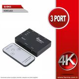 Qport Q-Sh3 3 Giriş 1 Çıkış Hdmi Switch Sl-Hsw4k33 Hdmı 3 To 1 Kumandalı Adaptör Destekli