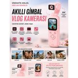 QPRİNT TONER 4K Profesyonel 330° Döner Lensli Vlog Kamerası Pembe Dijital Video Kamera Yüksek Stabilizasyon
