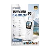 QPRİNT TONER 4K Ultra Hd Profesyonel Aksiyon Kamerası Beyaz Vlog Kamera, 330° Dönebilir, Yüz Takibi, Dokunmatik Ekran, 75MP Fotoğraf Çözünürlüğü