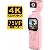 QPRİNT TONER 4K Vlog Kamera Pembe 330° Dönebilir Yüksek Stabilizasyon Yüz Takibi Dokunmatik Aksiyon Kamerası