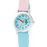 Q&Q Çocuk Unisex Pembe Mor Puantiye Desenli Su Geçirmez Kol Saati - Beyaz