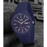 Q&Q QCG21212 Lacivert Su Geçirmez Silikon Kordonlu Çift Takvimli Unisex Kol Saati