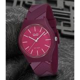 Q&q QCG5294 Bordo Çizgili Desenli Su Geçirmez Silikon Kordonlu Unisex Kol Saati