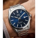 Q&q S23A-507VK Lacivert Gümüş Paslanmaz Çelik 42 mm Takvimli Miyota 8215 Otomatik Erkek Kol Saati