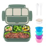 QQKO Bento Box yetişkin yemek kutusu, çocuklar için Bento kutusu, yetişkinler için 1200 ml yemek kabı, 4 bölmeli gıda saklama kabı, sızdırmaz, mikrodalga, bulaşık makinesinde yıkanabilir, yeşil