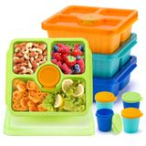 QQKO Bento Yetişkinler Çocuklar için Çerez Kutusu Konteynerleri, Öğle Yemeği Hazırlama Konteynerleri Yeniden Kullanılabilir, Kapaklı 4 Paket Bölünmüş Gıda Saklama Kapları, Sos Bardaklı İstiflenebilir