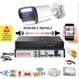 Qromax 1 Kameralı Set - Yapay Zeka Özellikli Gece Renkli Sesli FullHD 5Mp Lensli 12 Warm Ledli Güvenlik Kamerası Seti 312WS-104 - Siyah - Beyaz