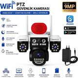 qromax 9MP Wi-Fi PTZ 3 Lensli Dış Mekan Akıllı Güvenlik Kamerası (Çakar Flaşörlü + 12V Adaptör Dahil) WİFİ_QR_W3 - Siyah - Beyaz