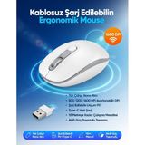 qromax Şarj Edilebilir Kablosuz Mouse Dual Mode 1600 DPI Ergonomik 2.4G Bluetooth cns-beyaz