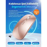 qromax Şarj Edilebilir Kablosuz Mouse Dual Mode 1600 Dpı Ergonomik 2.4g Bluetooth Cns-Gold - Rose Gold