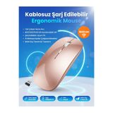 qromax Şarj Edilebilir Kablosuz Mouse Dual Mode 1600 DPI Ergonomik 2.4G Bluetooth cns-rose-gold