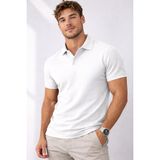 QS Erkek Polo Yaka Düz Tişört Terletmez Rahat Slim Fit Kumaş - Beyaz