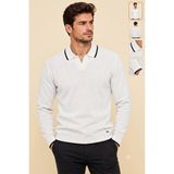 QS Terkek Polo Yaka Merserize Kazak - Beyaz - 2XL