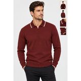 QS Terkek Polo Yaka Merserize Kazak - Bordo