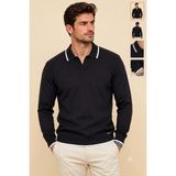 QS Terkek Polo Yaka Merserize Kazak - Siyah - XL