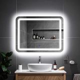 Quadra Beyaz Led'li Lazer Kumlamalı Lavabo & Banyo Aynası (Dokunmatik Sensörlü) - Beyaz Ledli - 90 x 65