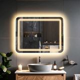 Quadra Günışığı Led'li Lazer Kumlamalı Lavabo & Banyo Aynası (Dokunmatik Sensörlü) - 80 x 60 - Gün Işığı