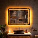 Quadra Günışığı Led'li Lazer Kumlamalı Lavabo & Banyo Aynası (Dokunmatik Sensörlü) - Gün Işığı Ledli - 90 x 65