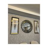 QUAL Bronz Aynalı 65 cm Çapında Saat ve 30x70 cm Tablolar 3’lü Set