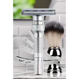 Qualis Q8 Full Metal Tıraş Makinesi + F10 Tıraş Fırça + U3 Full Metal Ustura - Manuel Tıraş Makinesi