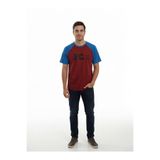 QualiTee Erkek Bordo Reglan Kol Tişört Mavi Kollu Baskılı Casual T-Shirt