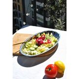 Qualitev 1 Adet Paslanmaz Çelik Dilimli Kayık Salata Sunum Tabağı 34 x 20 cm Büyük Boy Kayık Tabak - 1 - 2 L