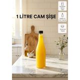 Qualitev 1 Adet Uzun Şeffaf Cam Sürahi Limonata, Süt, Ayran, Su ve Meşrubat Şişesi Sızdırmaz Kapaklı Şişe - Siyah - 1 lt