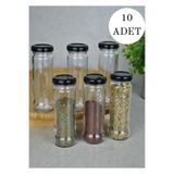 Qualitev 10 Adet 105 ml Metal Siyah Kapaklı 105 Cc Şeffaf Uzun Cam Kavanoz Baharatlık Beslenme Şişe
