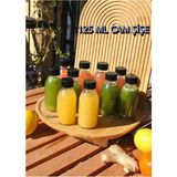 Qualitev 10 Adet Cam Şişe 125 ml Detoks Gınger Shot Şişesi Detox Meyvesuyu - Şeffaf - Siyah
