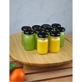 Qualitev 10 Adet Şeffaf Cam Shot Detoks Şişesi 67 ml Sızdırmaz Siyah Metal Kapaklı Mini Kavanoz 67 ml