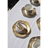 Qualitev 12 Parça 6 Kişilik Porselen Gold Yaldızlı Kahve Fincan Takımı Altın Çiçek Kahve Fincanı 90 ml - 6 Adet