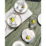 Qualitev 12 Parça Limonlu Çay Seti Limon Dekorlu Çay Bardağı ve Gold Porselen Çay Tabağı - 12 Adet - 170 ml