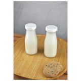 Qualitev 2 Adet Beyaz Plastik Kapaklı Cam Şişe 200 ml Şeffaf Sürahi Süt, Ayran, Su, Limonata Meşrubat Şişesi