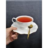 Qualitev 2 Kişilik 4 Parça Porselen Gold Yaldızlı Çay Neskafe Fincan Takımı 170 ml Altın Fincan Seti -Lilyum - 2 Adet