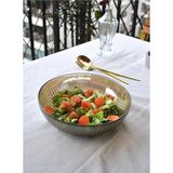 Qualitev 20 cm Cam Salata Tabağı Füme Salata Kasesi Orta Boy Tabak 2-3 Kişilik - Beyaz