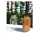 Qualitev 2'Li Cam Şeffaf Cold Brew Şişesi Sızdırmaz Siyah Plastik Kapaklı 200 Ml Yassı Şişe