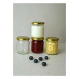 Qualitev 4 Adet 210 ml Cam Kavanoz Mama Yoğurt Saklama Metal Gold Altın Konserve Kapaklı 210 Cc