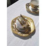 Qualitev 4 Parça 2 Kişilik Porselen Gold Yaldızlı Kahve Fincan Takımı Altın Çiçek Kahve Fincanı 90 ml - 2 Adet
