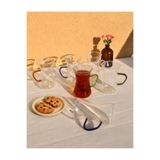 Qualitev 6 Adet Cam Çok Renkli Kulplu Çay Bardağı 150 ml Kulplu Çay Bardak