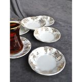 Qualitev 6 Adet Porselen Çay Tabağı Altın Yaldızlı Çay Tabak - Myra - Gold